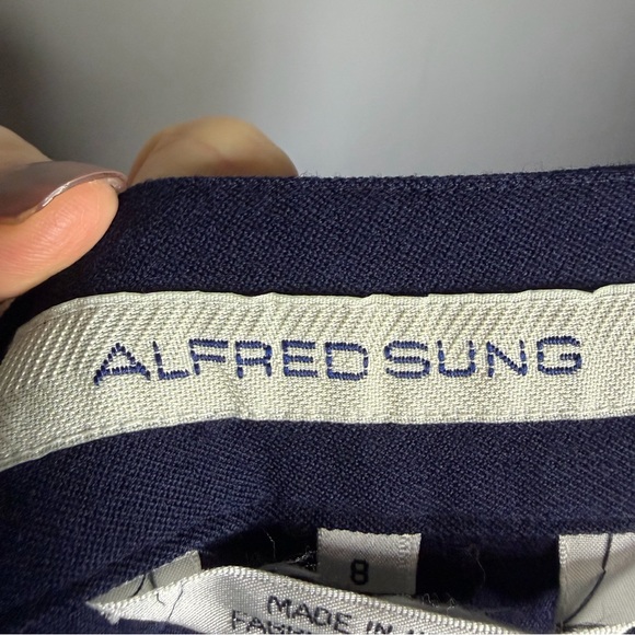 Alfred Sung Sport Wool Wide Leg Crop Trouser Pants Women Small Navy Chic Career - Picture 7 of 8